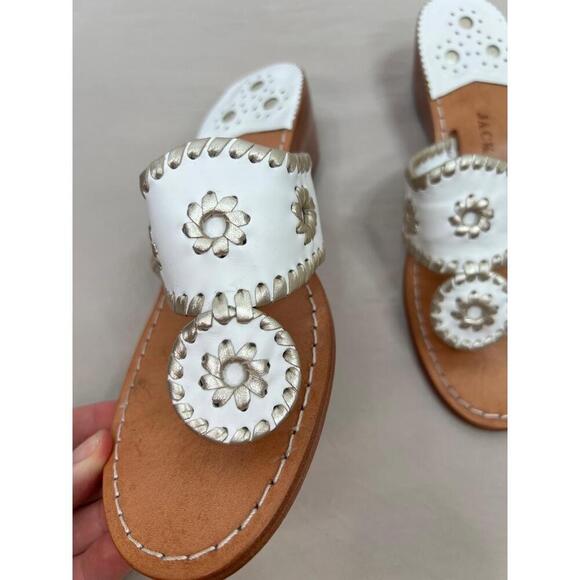 Jack Rogers Sandals Size 7M White Leather Thong SlipOn Low Wedge Classic - Picture 2 of 11